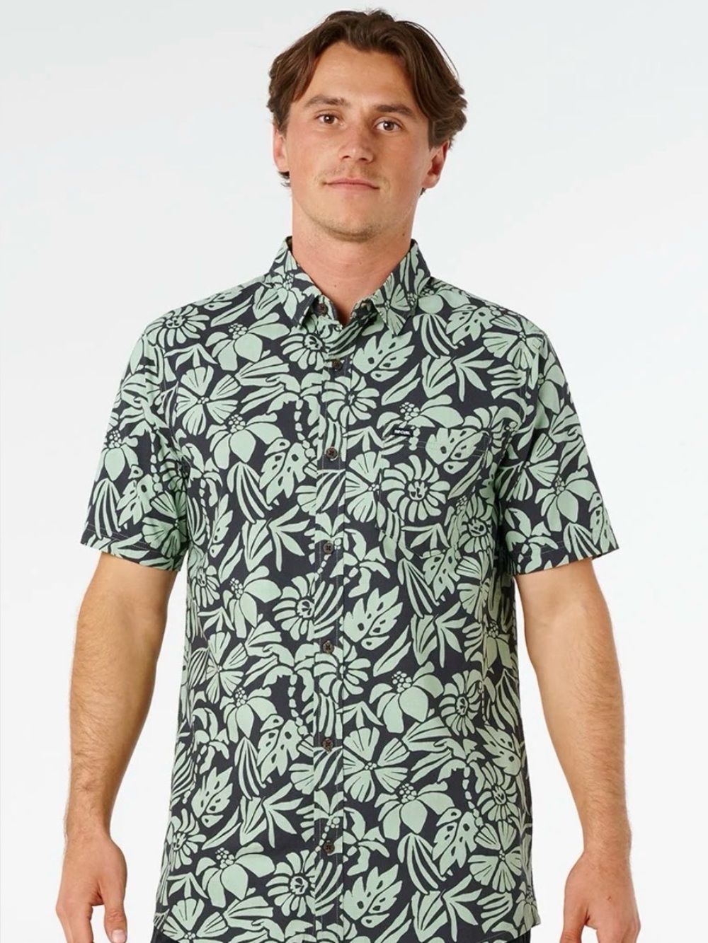 Rip Curl Men's Short-Sleeve Floral Button-Up Shirt - Sage on Black